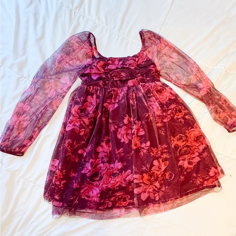 GAP Burgundy and Pink Floral Kids Dress